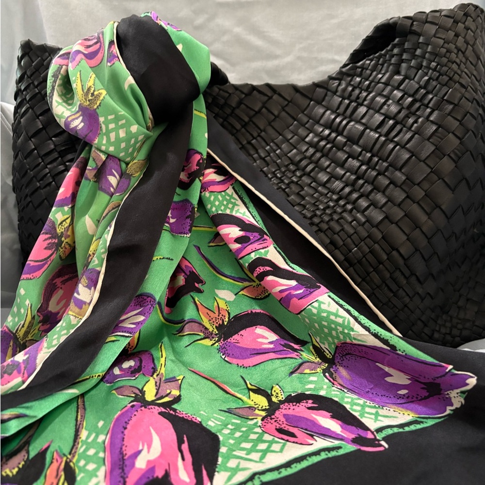 Elegant Black and Green Floral Scarf